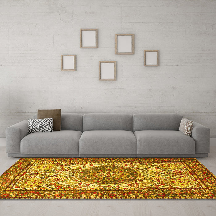 Machine Washable Persian Yellow Traditional Rug in a Living Room, wshtr2824yw