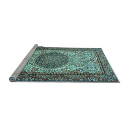 Sideview of Machine Washable Persian Light Blue Traditional Rug, wshtr2824lblu