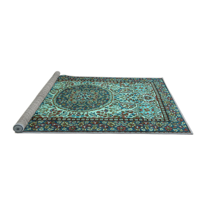 Sideview of Machine Washable Persian Light Blue Traditional Rug, wshtr2824lblu