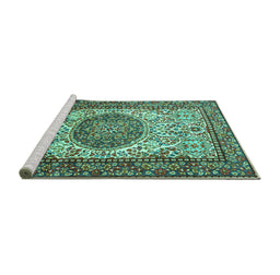 Sideview of Machine Washable Persian Turquoise Traditional Area Rugs, wshtr2824turq
