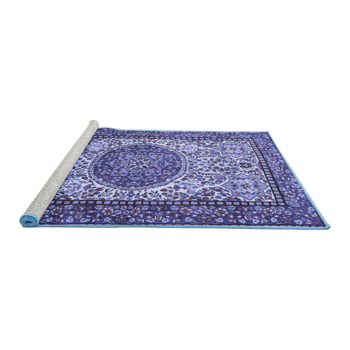 Sideview of Machine Washable Persian Blue Traditional Rug, wshtr2824blu