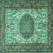 Square Machine Washable Persian Turquoise Traditional Area Rugs, wshtr2824turq