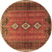 Round Machine Washable Persian Brown Traditional Rug, wshtr2825brn