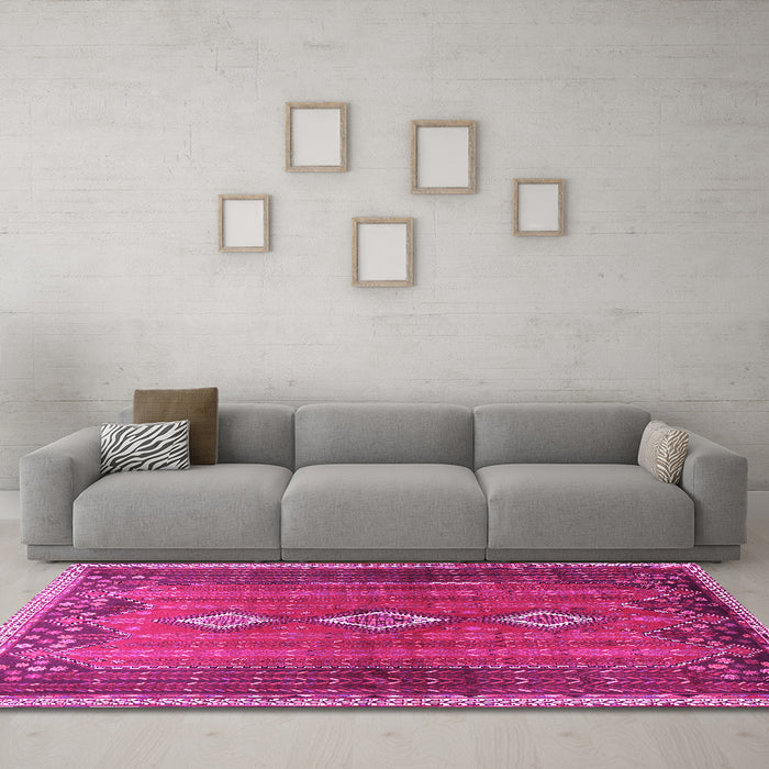 Machine Washable Persian Pink Traditional Rug in a Living Room, wshtr2825pnk