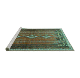 Sideview of Machine Washable Persian Turquoise Traditional Area Rugs, wshtr2825turq