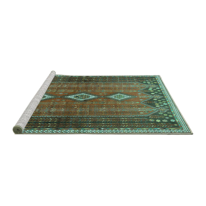 Sideview of Machine Washable Persian Turquoise Traditional Area Rugs, wshtr2825turq