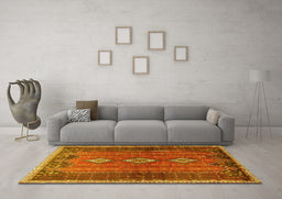 Machine Washable Persian Yellow Traditional Rug in a Living Room, wshtr2825yw