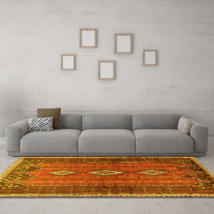 Machine Washable Persian Yellow Traditional Rug in a Living Room, wshtr2825yw