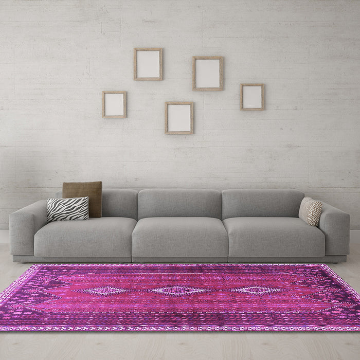 Machine Washable Persian Purple Traditional Area Rugs in a Living Room, wshtr2825pur