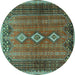 Round Machine Washable Persian Turquoise Traditional Area Rugs, wshtr2825turq