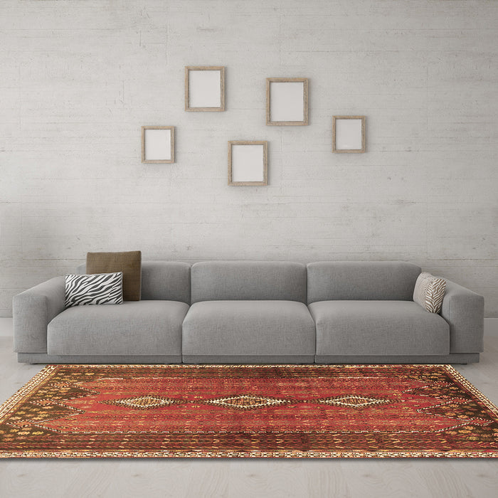 Machine Washable Persian Brown Traditional Rug in a Living Room,, wshtr2825brn
