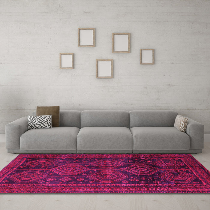 Machine Washable Persian Pink Traditional Rug in a Living Room, wshtr2826pnk
