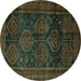 Round Machine Washable Persian Turquoise Traditional Area Rugs, wshtr2826turq