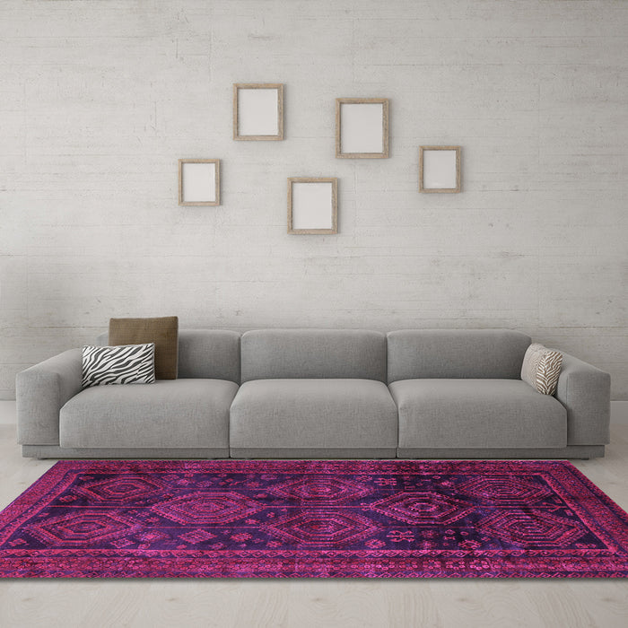 Machine Washable Persian Purple Traditional Area Rugs in a Living Room, wshtr2826pur