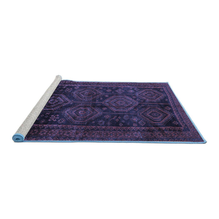 Sideview of Machine Washable Persian Blue Traditional Rug, wshtr2826blu
