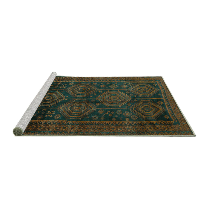 Sideview of Machine Washable Persian Turquoise Traditional Area Rugs, wshtr2826turq