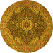 Round Machine Washable Persian Yellow Traditional Rug, wshtr2827yw