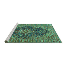 Sideview of Machine Washable Persian Turquoise Traditional Area Rugs, wshtr2827turq