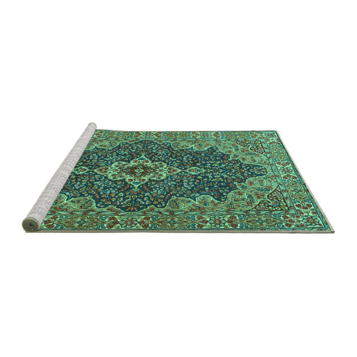 Sideview of Machine Washable Persian Turquoise Traditional Area Rugs, wshtr2827turq