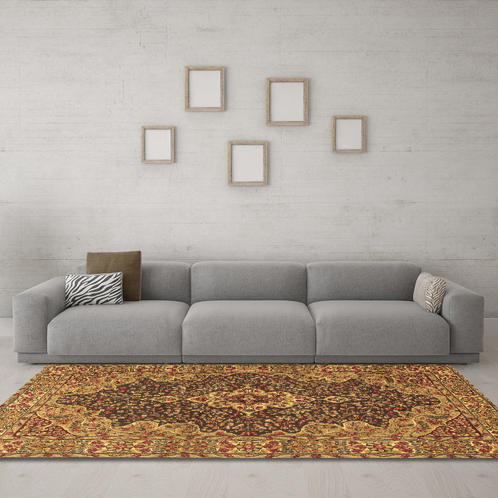 Machine Washable Persian Brown Traditional Rug in a Living Room,, wshtr2827brn