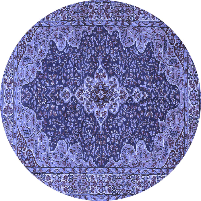 Round Machine Washable Persian Blue Traditional Rug, wshtr2827blu