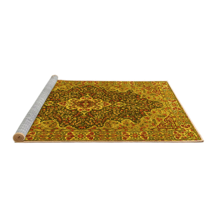 Sideview of Machine Washable Persian Yellow Traditional Rug, wshtr2827yw