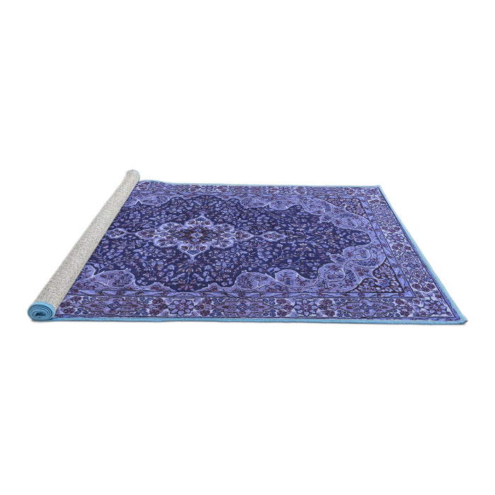 Sideview of Machine Washable Persian Blue Traditional Rug, wshtr2827blu