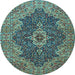 Round Machine Washable Persian Light Blue Traditional Rug, wshtr2827lblu