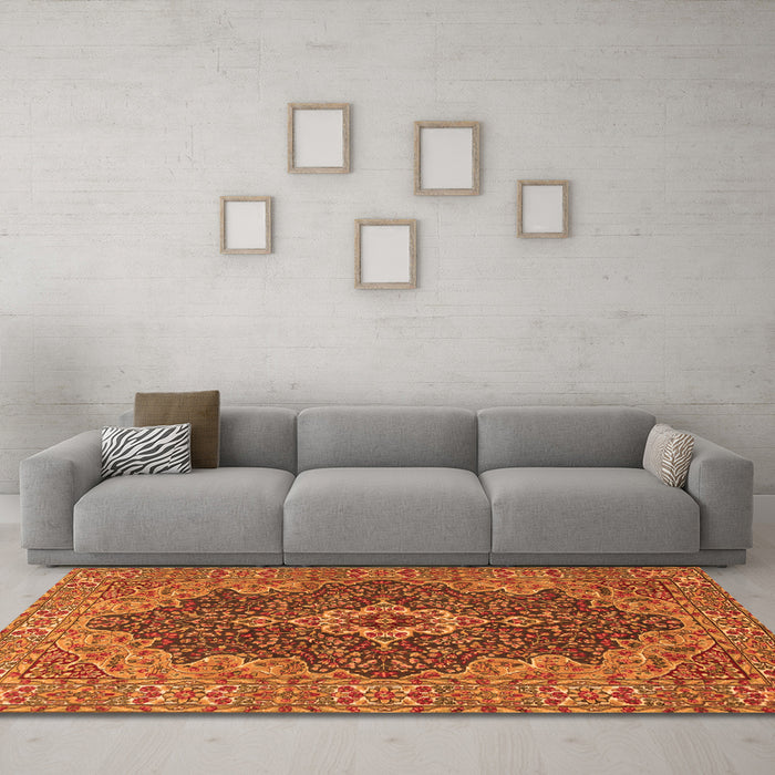 Machine Washable Persian Orange Traditional Area Rugs in a Living Room, wshtr2827org