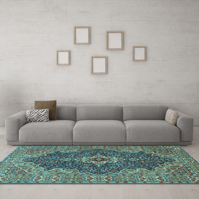 Machine Washable Persian Light Blue Traditional Rug in a Living Room, wshtr2827lblu