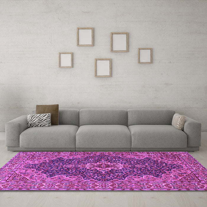 Machine Washable Persian Purple Traditional Area Rugs in a Living Room, wshtr2827pur