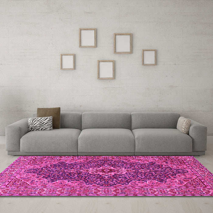 Machine Washable Persian Pink Traditional Rug in a Living Room, wshtr2827pnk