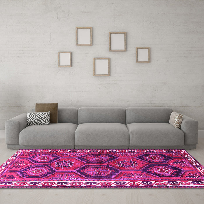 Machine Washable Persian Pink Traditional Rug in a Living Room, wshtr2828pnk