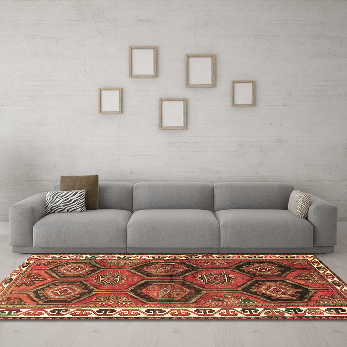 Machine Washable Persian Brown Traditional Rug in a Living Room,, wshtr2828brn