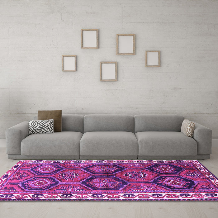 Machine Washable Persian Purple Traditional Area Rugs in a Living Room, wshtr2828pur