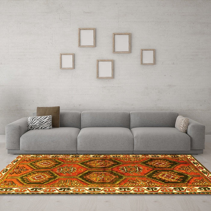 Machine Washable Persian Yellow Traditional Rug in a Living Room, wshtr2828yw