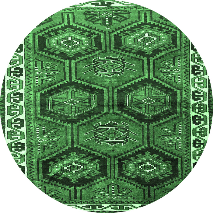 Round Machine Washable Persian Emerald Green Traditional Area Rugs, wshtr2828emgrn