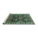 Sideview of Machine Washable Persian Turquoise Traditional Area Rugs, wshtr2828turq