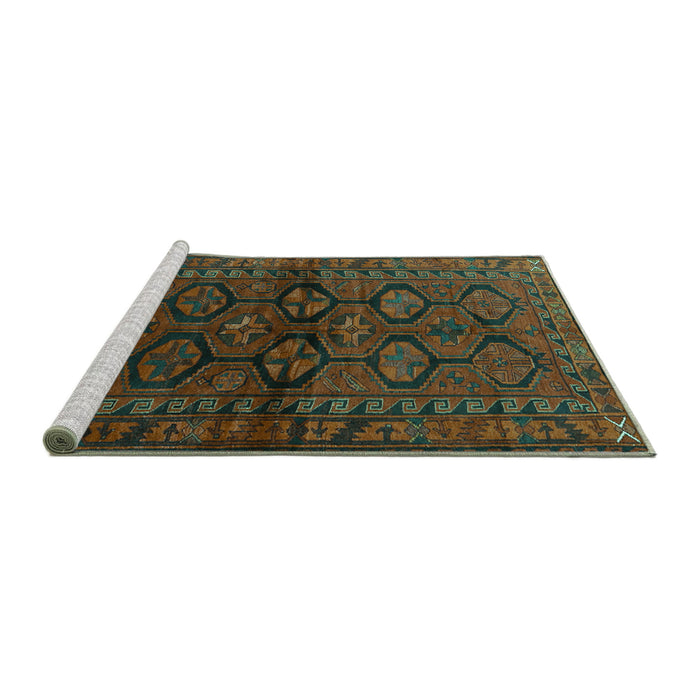 Sideview of Machine Washable Persian Turquoise Traditional Area Rugs, wshtr2829turq