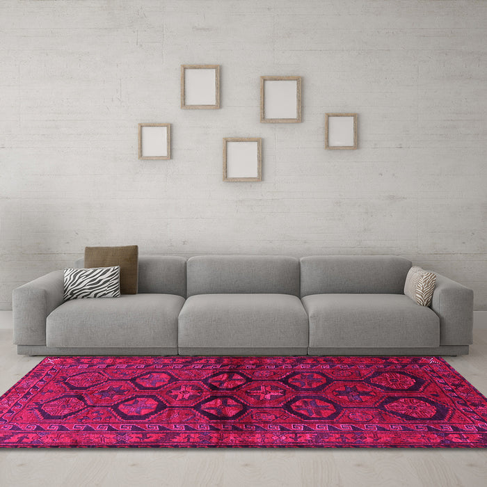 Machine Washable Persian Pink Traditional Rug in a Living Room, wshtr2829pnk