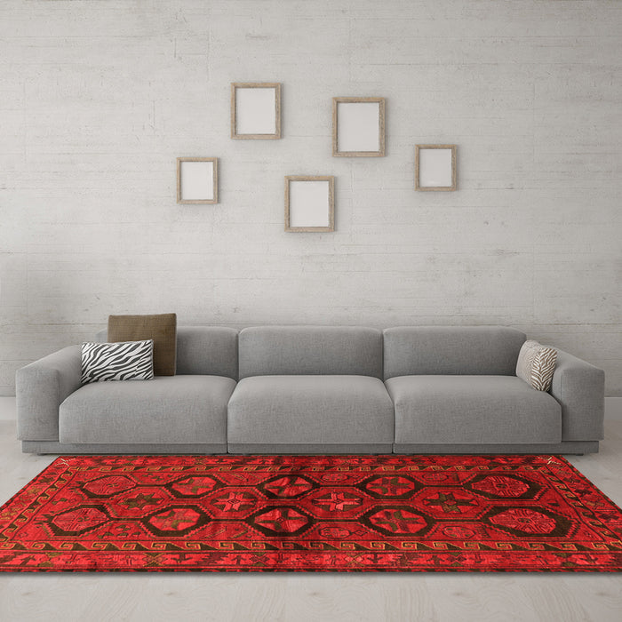Machine Washable Persian Orange Traditional Area Rugs in a Living Room, wshtr2829org
