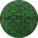 Round Machine Washable Persian Emerald Green Traditional Area Rugs, wshtr2829emgrn