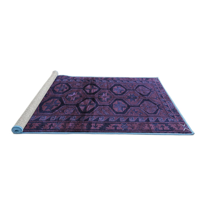Sideview of Machine Washable Persian Blue Traditional Rug, wshtr2829blu