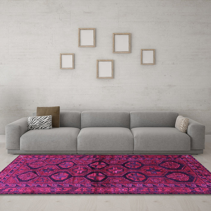 Machine Washable Persian Purple Traditional Area Rugs in a Living Room, wshtr2829pur