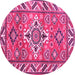 Round Geometric Pink Traditional Rug, tr282pnk