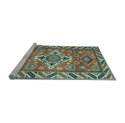 Sideview of Machine Washable Geometric Light Blue Traditional Rug, wshtr282lblu
