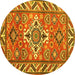 Round Machine Washable Geometric Yellow Traditional Rug, wshtr282yw