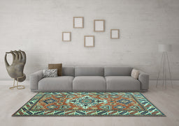 Machine Washable Geometric Light Blue Traditional Rug in a Living Room, wshtr282lblu