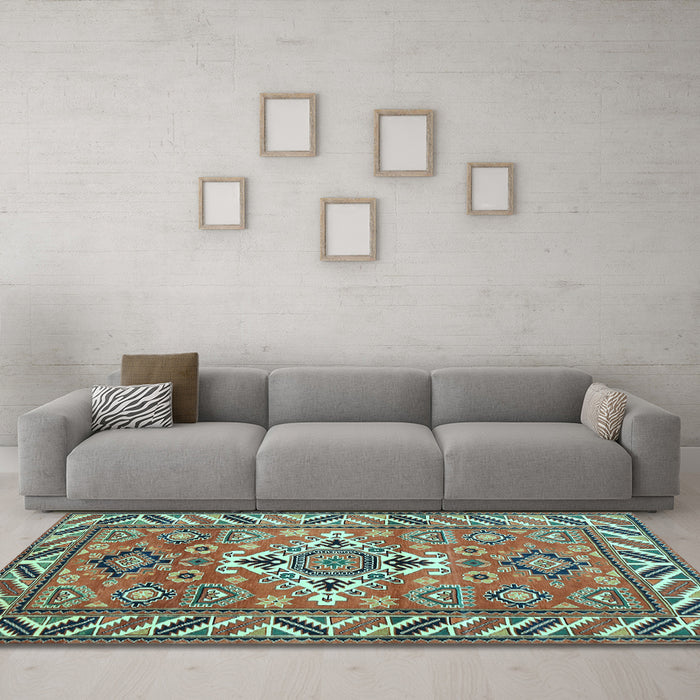 Machine Washable Geometric Light Blue Traditional Rug in a Living Room, wshtr282lblu