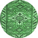 Round Machine Washable Geometric Emerald Green Traditional Area Rugs, wshtr282emgrn